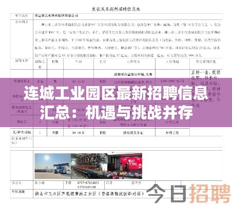 连城工业园区最新招聘信息汇总:机遇与挑战并存