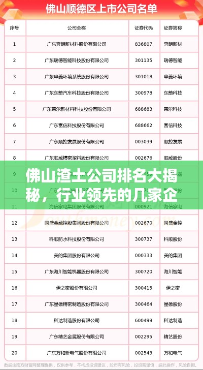 佛山渣土公司排名大揭秘,行业领先的几家企业榜单揭晓!